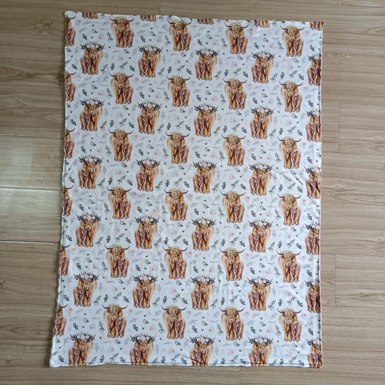 H​ot Sale RTS Highland Cow Print Newborn Toddler Soft Blankets Baby Pink Swaddle Wraps