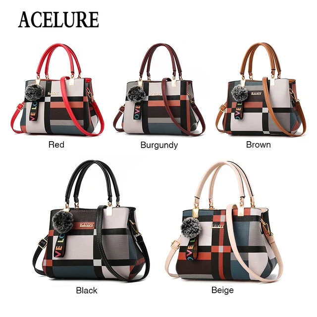 ACELURE New Casual Plaid Shoulder Bag Fashion Stitching Wild Messenger Brand Female Totes Crossbody Bags Women Leather Handbags 4