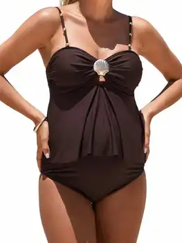 Maternity Two Piece Swimsuit With Ruffle Top And Adjustable Bottoms For Summer Beach Pool