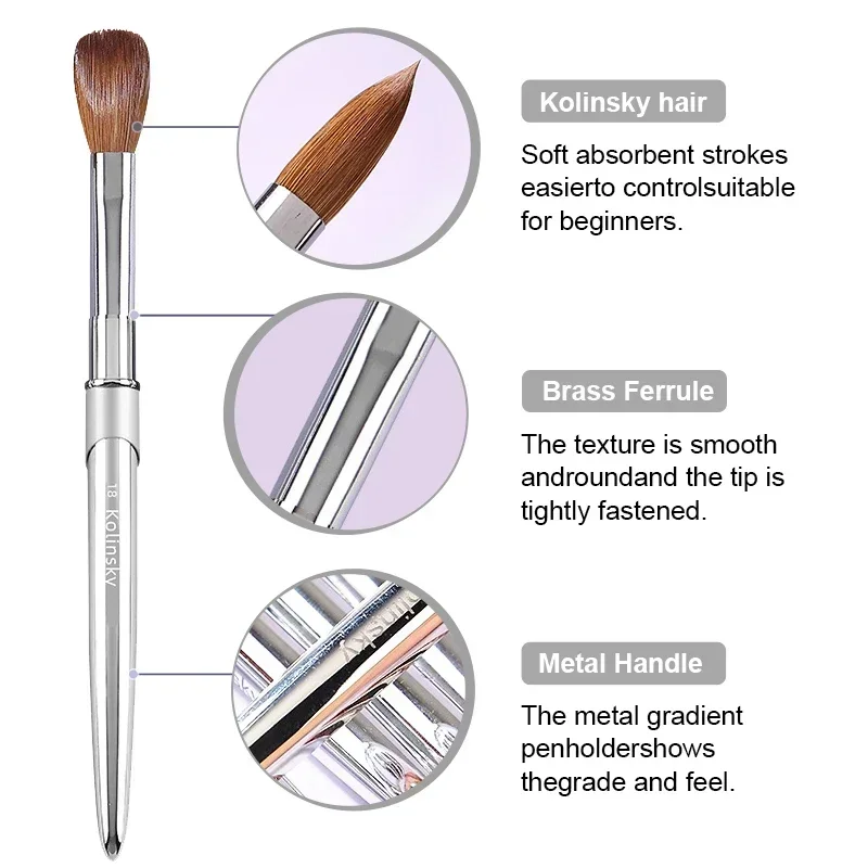 TIANMI 100% Pure Kolinsky Nail Brush Silver UV Gel Polish Nail Art Extension Builder Manicure Nail Pen Painting Drawing Brushes 2