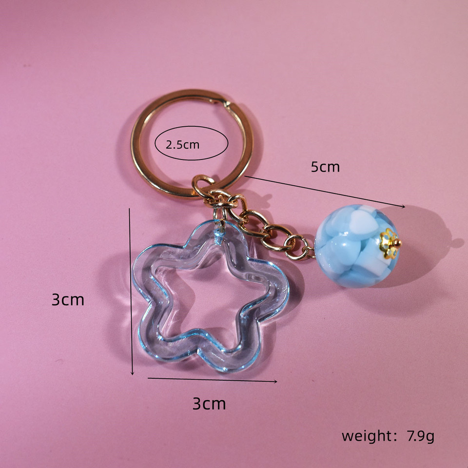 Colorful Blue Pink Five-pointed Star Beads Acrylic Keychain Schoolbag Backpack Hanging Decorations Accessories