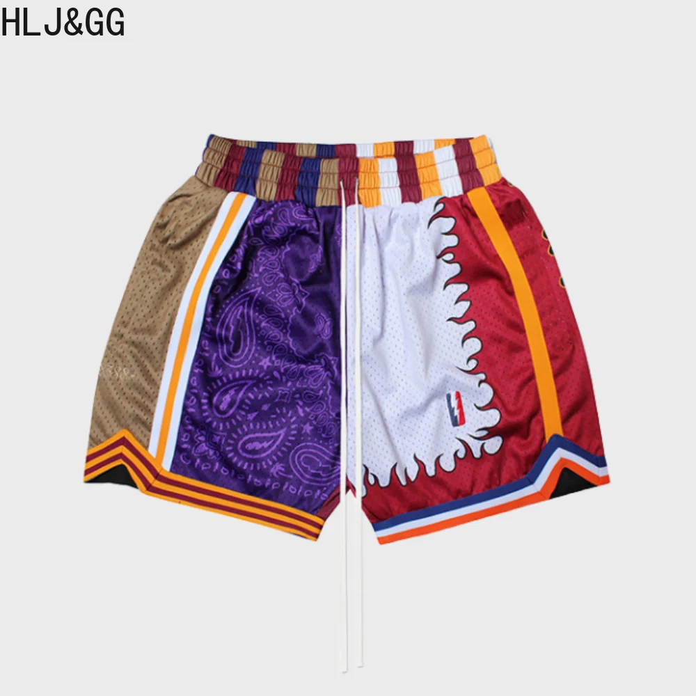 HLJ&GG American Street Basketball Shorts Casual Men Summer Pattern Printed Shorts Breathable Quick-dry Running Training Shorts