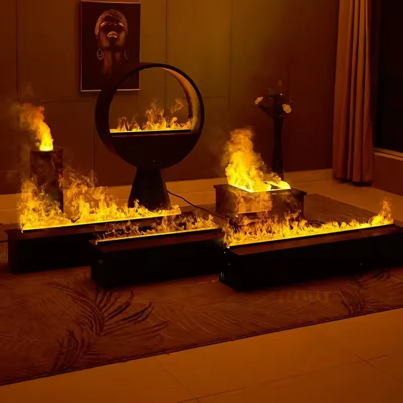 Water Atomized Fireplace Intelligent LED Virtual 3D Flame Humidifier Water Steam Electric Fireplace with Firewood Popping Sound