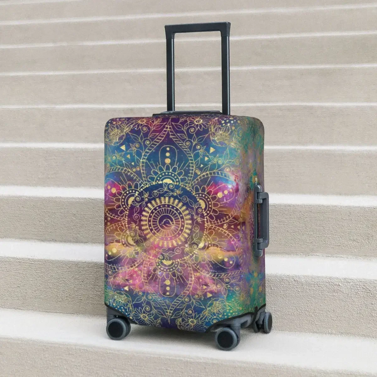 

Tribal Mandala Nebula Flower Suitcase Cover Abstract Space Hand Drawn Travel Protector Vacation Useful Luggage Accesories