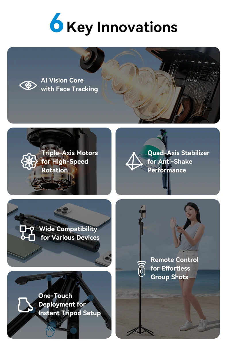 Auto Face Tracking Selfie stick Holder Universal Smartphone Vlog Live Tripod For