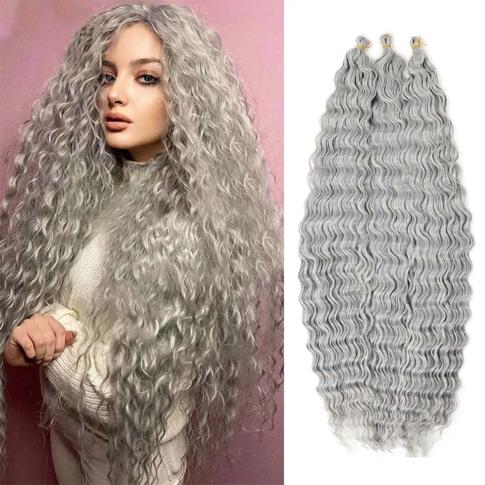 32 Inch Synthetic Pre Stretched Deep Wave Crochet Hair Yaki Ombre Braiding Hair High Temperature Fiber Extensions for Women