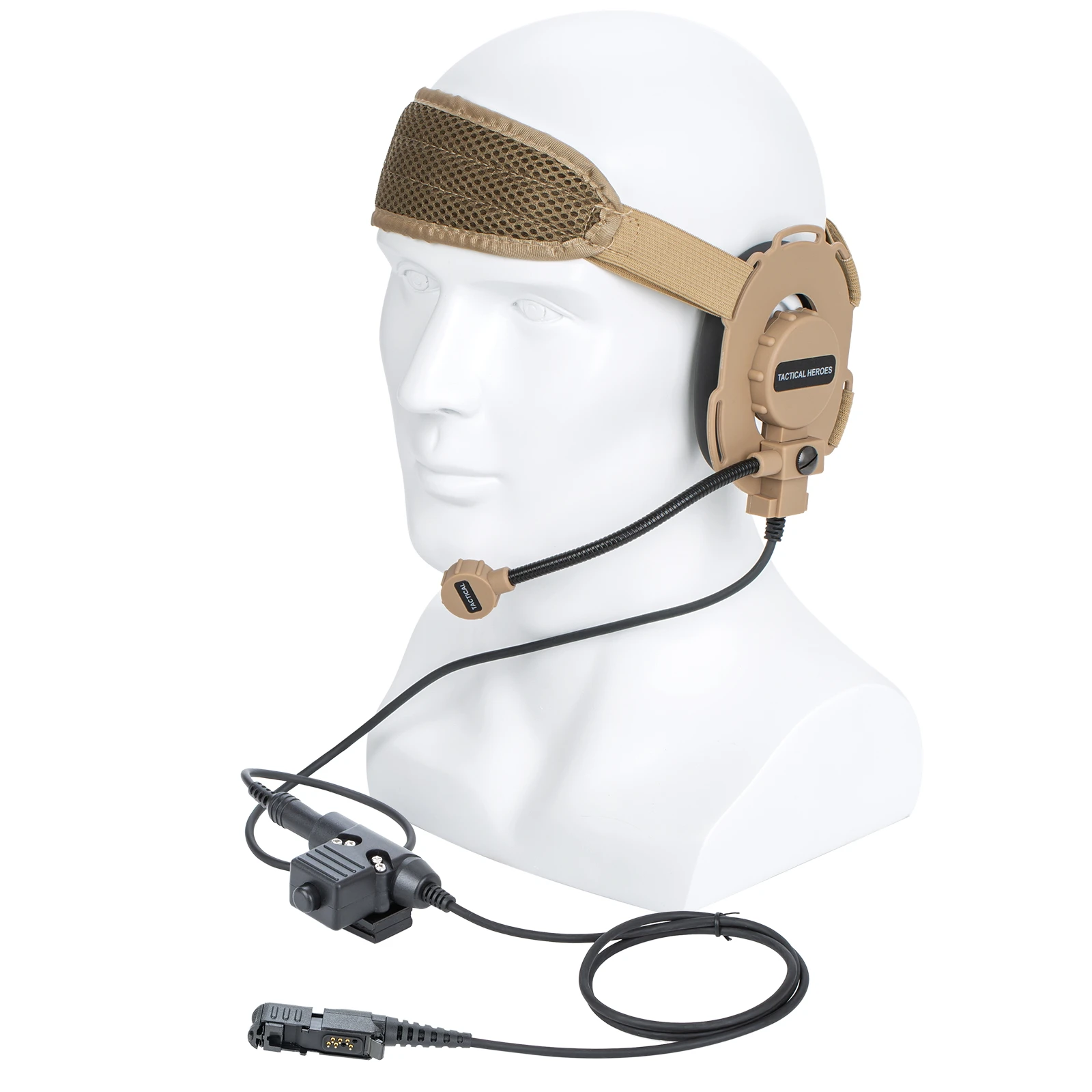 

Brown HD03 Tactical Bowman Elite II WalkieTtalkie Radio Headset Microphone with U94 PTT Adapter for MOTOROLA Xir P6600 P6620