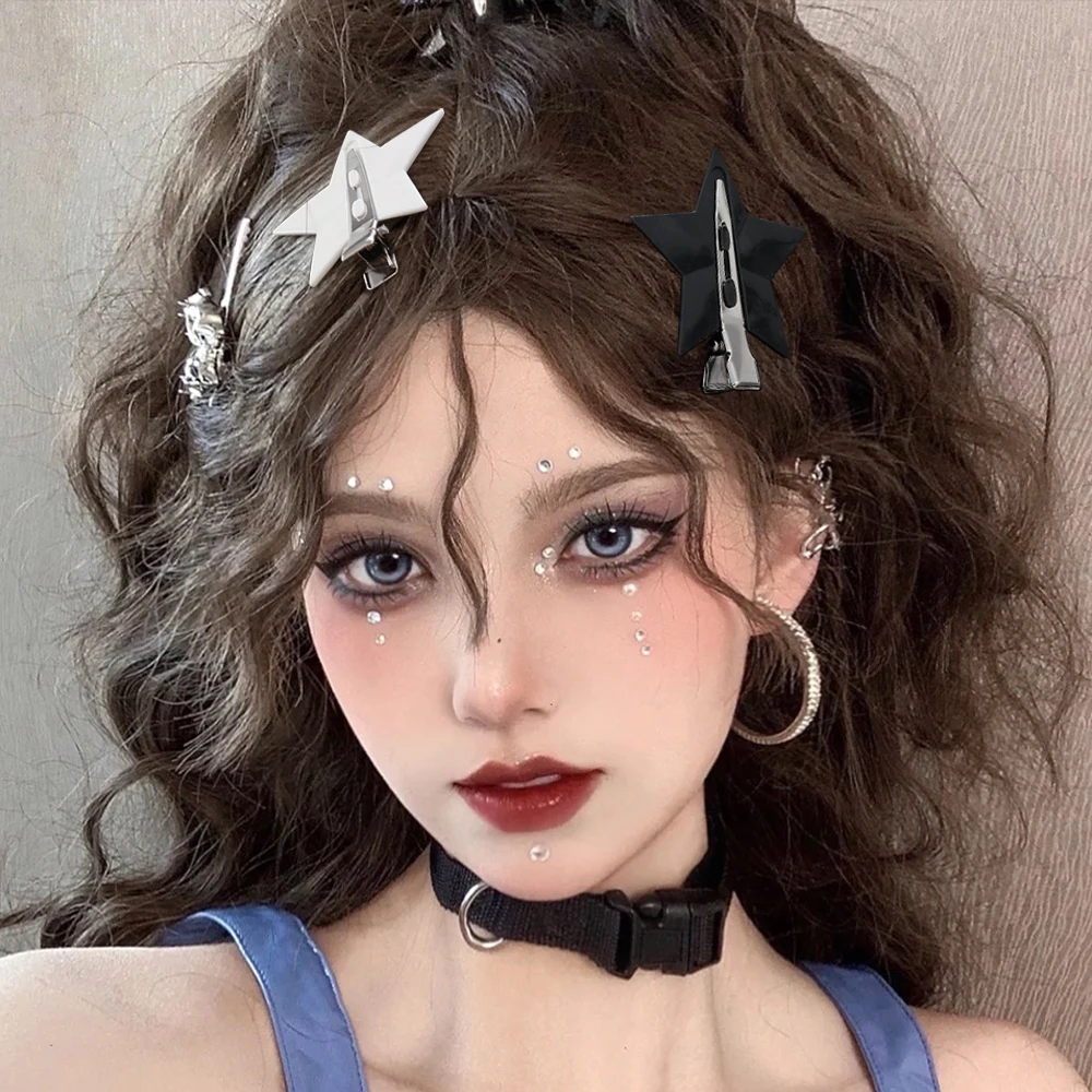 5pcs Black White Star Y2k Hair Clips Hair Accessories