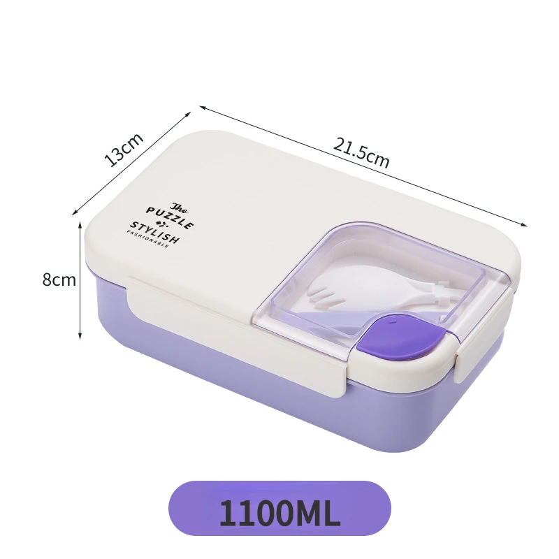 

1.1L Lunch Box Plastic Bento Box Lunchbox For Office School Portable Breakfast Picnic Container Meal Prep Dinnerware Flatware