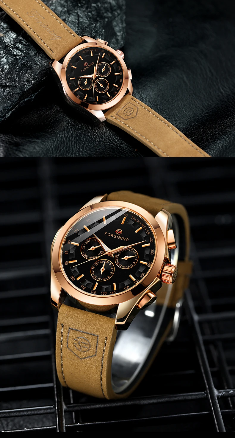 FORSINING Sport Automatische Mechanische Herren Armbanduhr Leucht Analog Auto Tag Datum Wildleder Lederband Business Männlichen Uhr_voghion.com