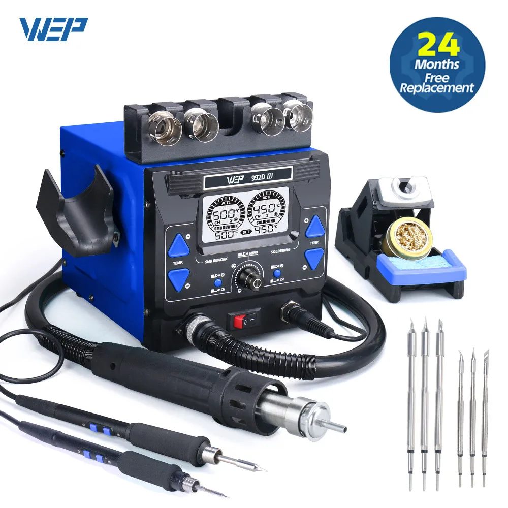 WEP 992D-III Precision Soldering Station 1220W With Hot Air Gun Micro Soldering Iron Rework Station For Cell-Phone PCB IC Repair soldering station