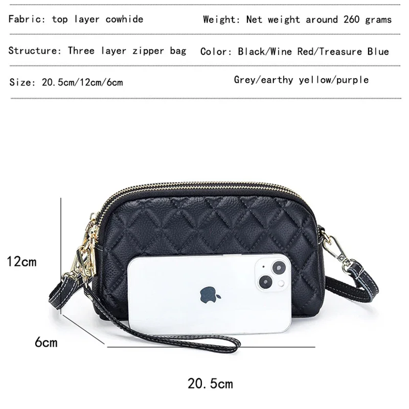 Crossbody Bags for Women Genuine Leather Trendy Purses Small Embossed Quilted Shoulder Handbag with Double Zipper Compartments