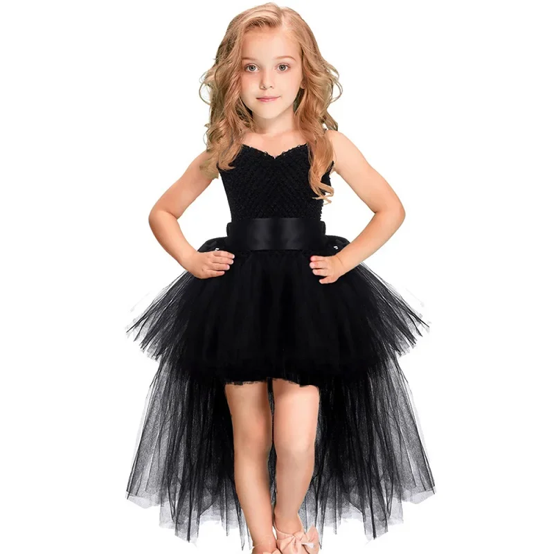 thumbnail image 1 of Vestido con tutú de unicornio y diablo negro para niñas, escote en V, cola, ángel oscuro caído, disfraz de fiesta de carnaval, Halloween, para niñas de 1 a 14 años, 1 of 5