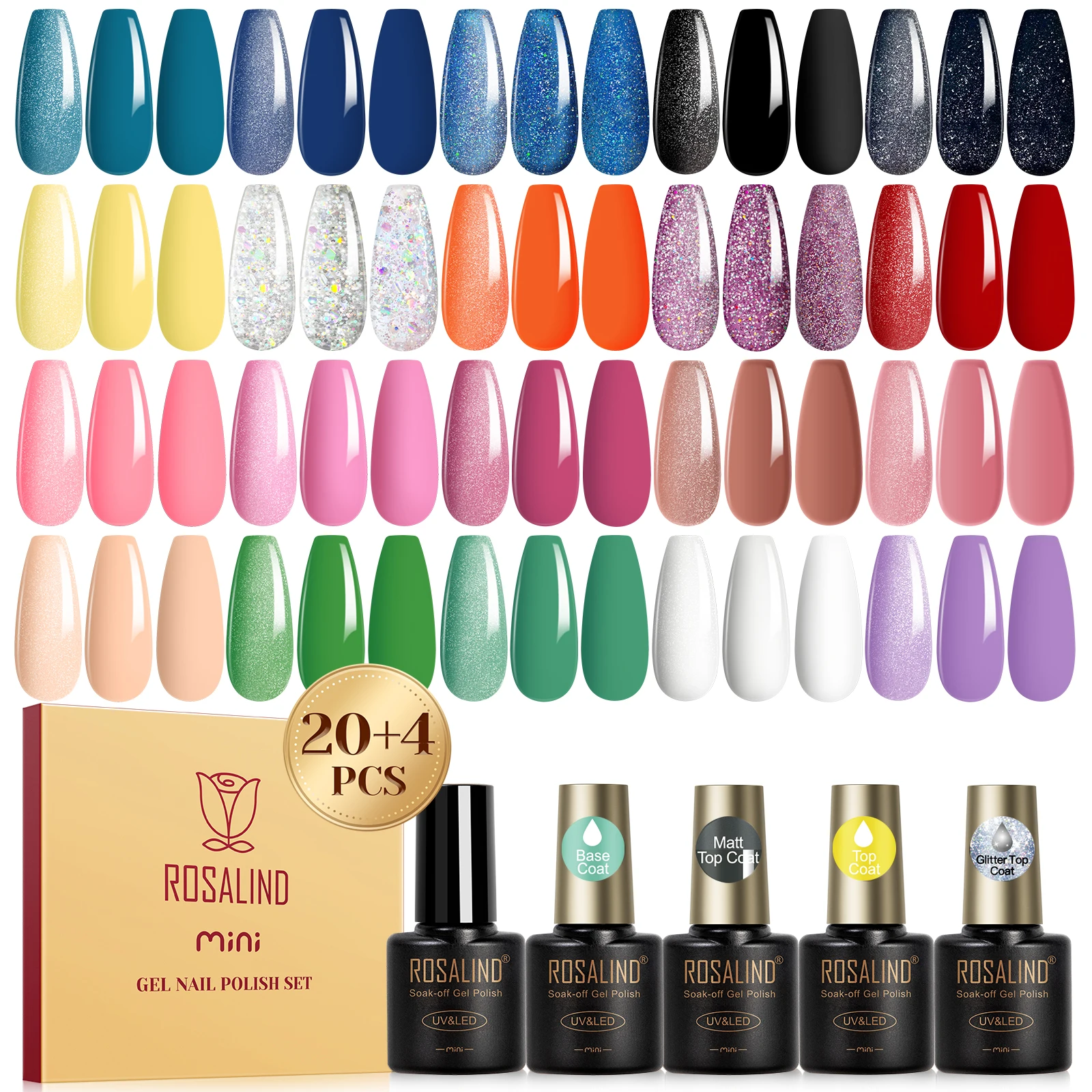 Rosalind New 24Pcs/Set Gel Nail Polish With Gittler Top Coat Set Summer Trend Colors Soak Off UV Lamp For Nail Art Design 3