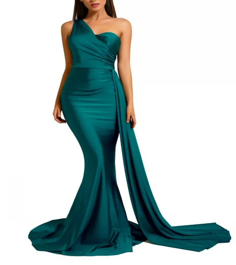 long formal dresses Sexy Green Formal Evening Dress 2022 One Shoulder Sleeveless Mermaid Prom Party Gowns Robe De Soiree Vestidos Fiesta red evening dress Evening Dresses