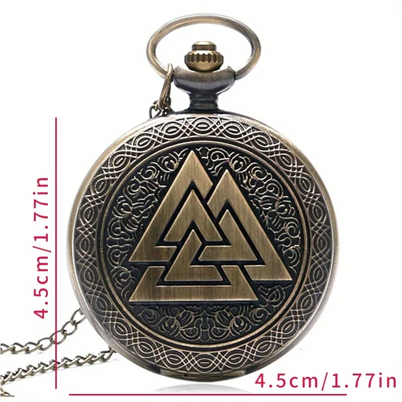 Vintage Triangle Valknut Norse Vikings Bronze Quartz Pocket Watch Necklace Chain Three Interlocking Fob Watch Friendship Gifts