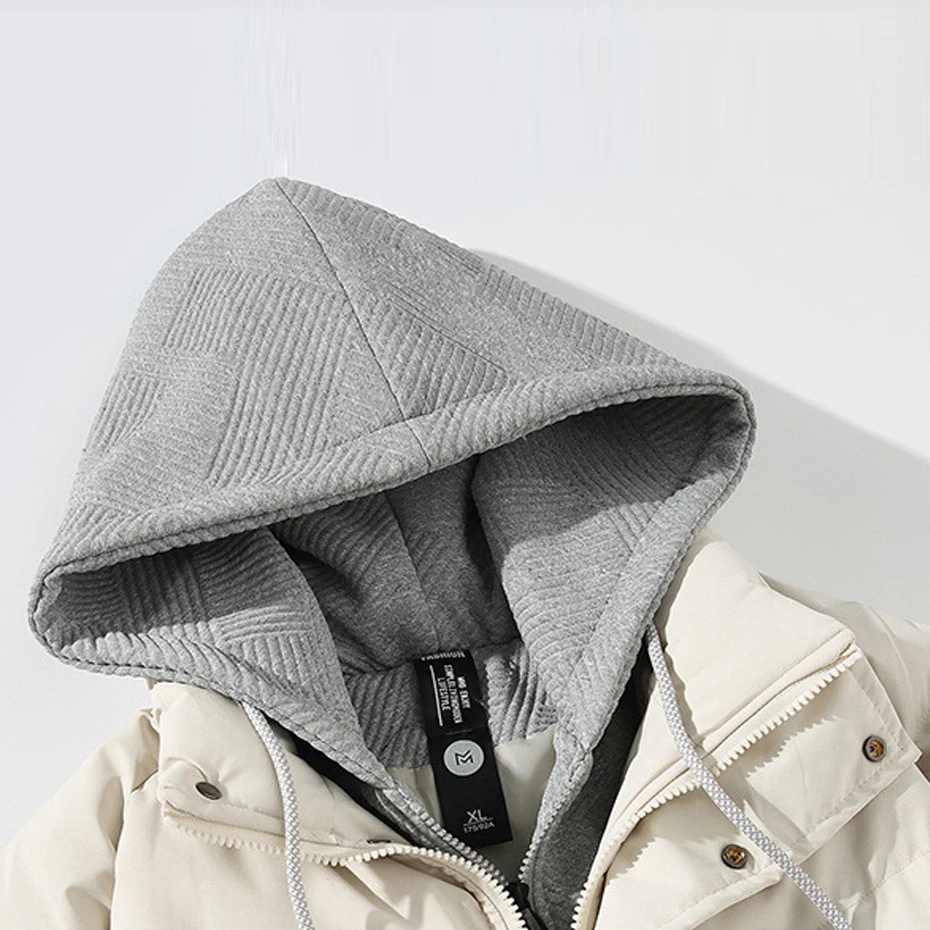 Padded Jacket Men Winter Parkas Thick Jacket Coat Solid Color Fashion Casual Fake Two Pieces Hooded Parkas Male Winter Outerwear