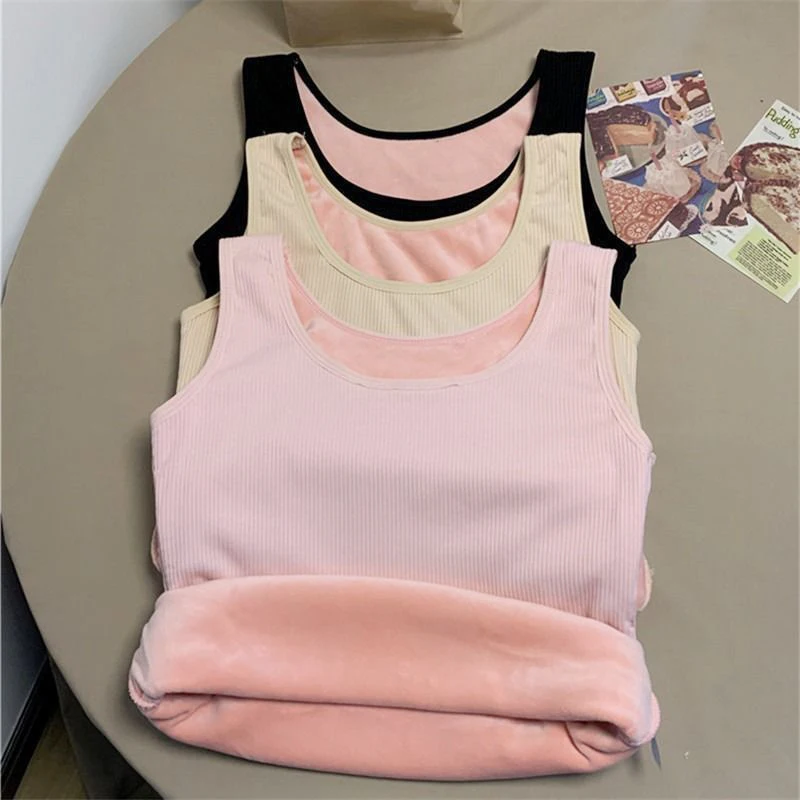 Description Picture 5 of itemFINETOO Winter Velvet Padded Vest Women Solid Color Slim Spaghetti Thermal Underwear Camisole Keep Warm Sling Vest Shaping Tops