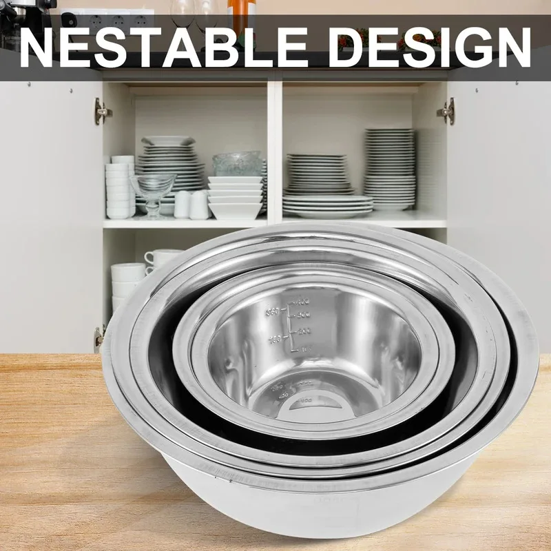 5 Pcs Multipurpose Stainless Steel Mixing Bowl Set 5 Size Space Saving Nested Bowl Set Dishwasher Safe Kitchen Cooking Goods