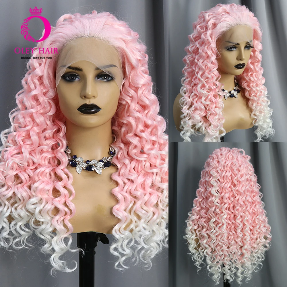 

Light Pink Color Synthetiic Deep Curly 13x4 Lace Front Wig Heat Resistant Drag Queen Cosplay Wigs For Black Women Pre Plucked