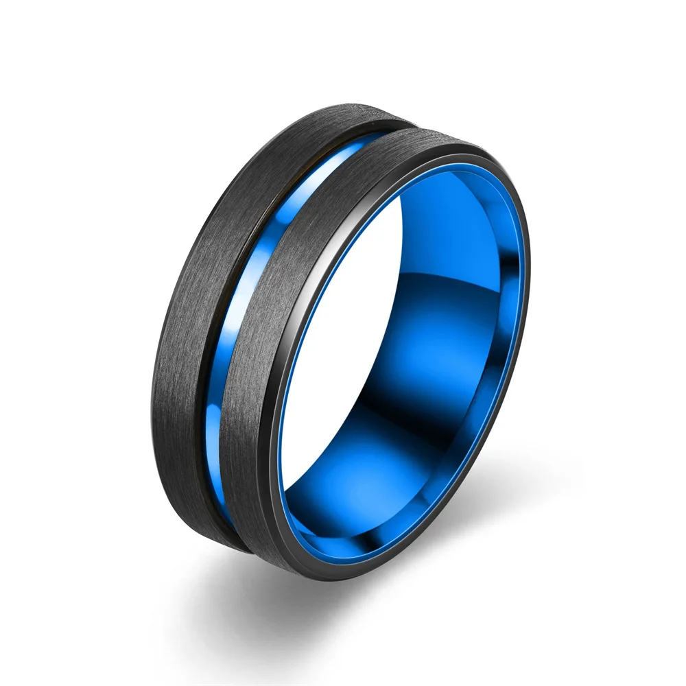 Men's Black Tungsten Beveled Edge Wedding Band with Groove Design