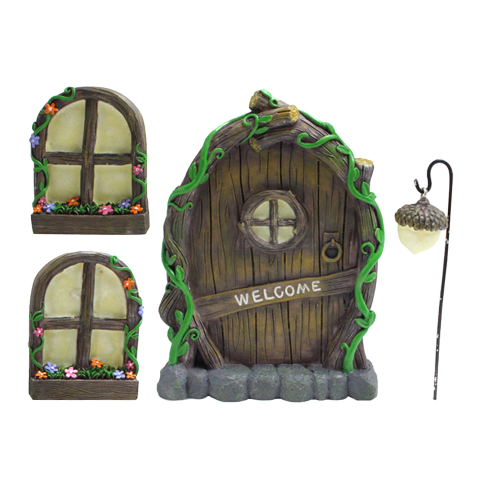 

Garden Resin Ornament Set Window Door Lamp Gnome Glow In Dark Trees Decoration Sleeping Mystical Fairy Home Sculpture Art