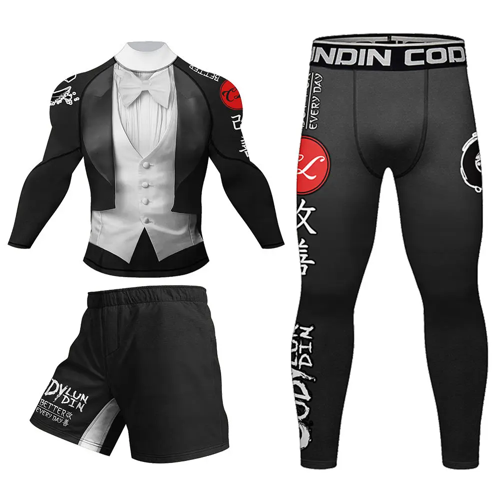 Rash Guards Bjj Gi 4 Pieces Sets MMA T-shirt Pants Muay Thai Shorts Boxing Jerseys Grappling Jiu Jitsu Rashguard Men Sportsuits