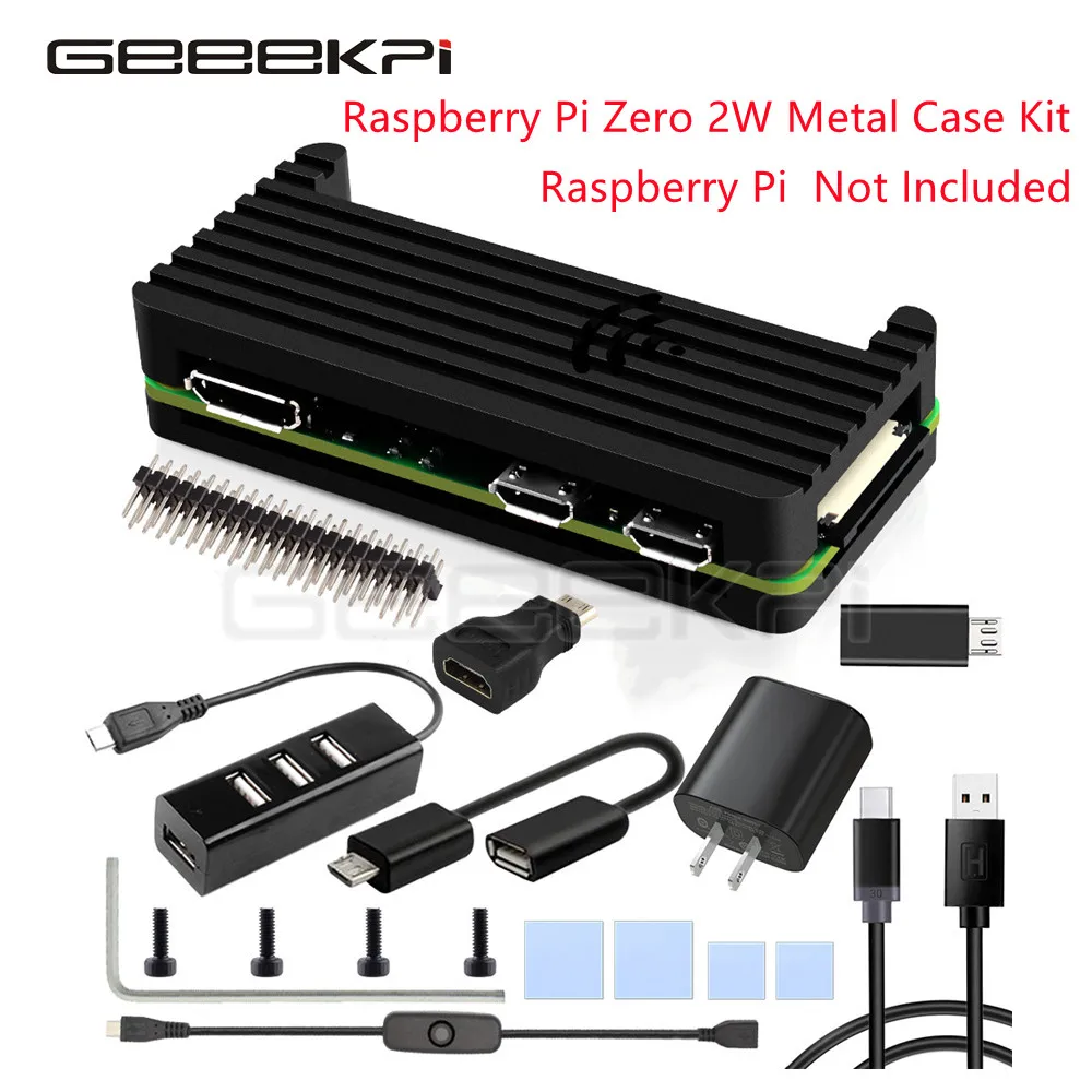 Geeekpi-raspberry pi Zero w Alumínio Enclosure Shell Case Blindado Cnc com Dissipador Gpio Header Arrefecimento Passivo