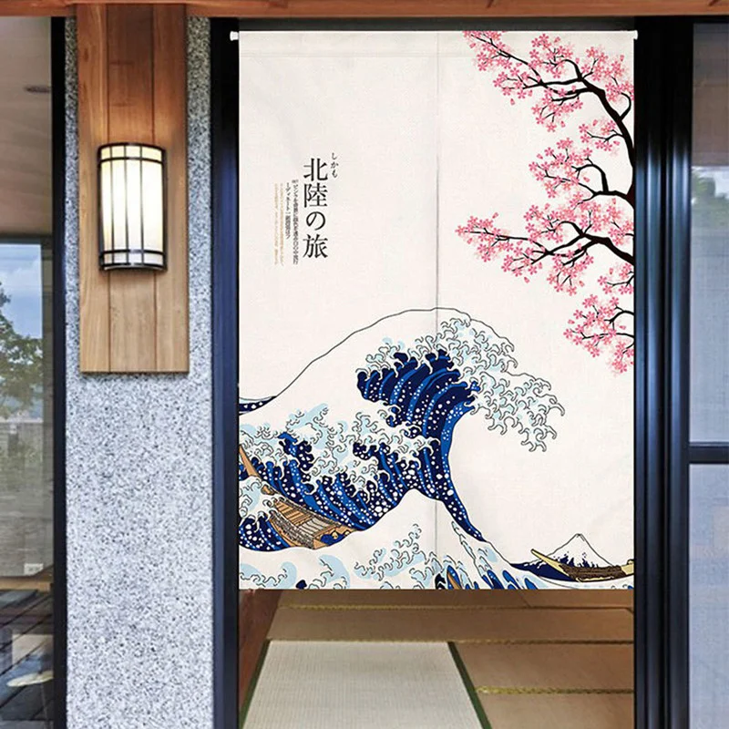 Japanese Scenic Door Curtains Split Style Noren for Bedroom Kitchen Entrance Partition Restaurant Shop Hanging Short Curtain 