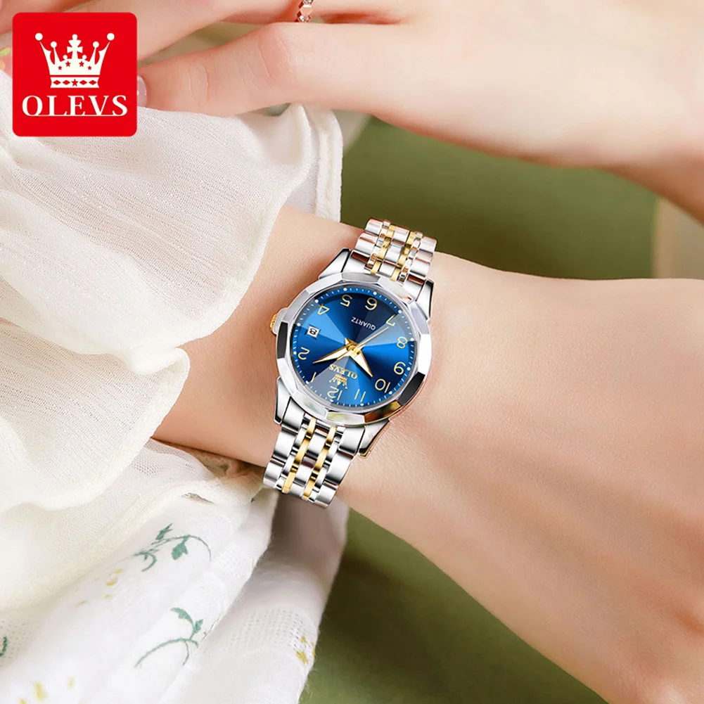 OLEVS Quartz Watch for Women Rhombus Mirror Solid Stainless steel Date Digital Dial Waterproof Elegant Bracelet Watch women watches electronic watch