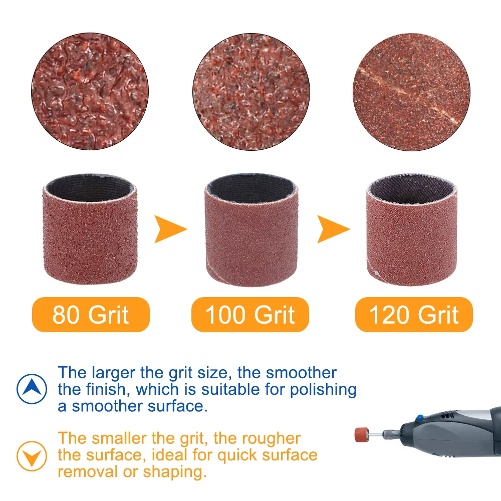 CMCP sanding Forgóajtó állítsa Kőpor #80 #100 #120 dremel vel sanding mandrels sanding zenekarok számára dremel Rotary szerszámok Csiszoló szerszámok