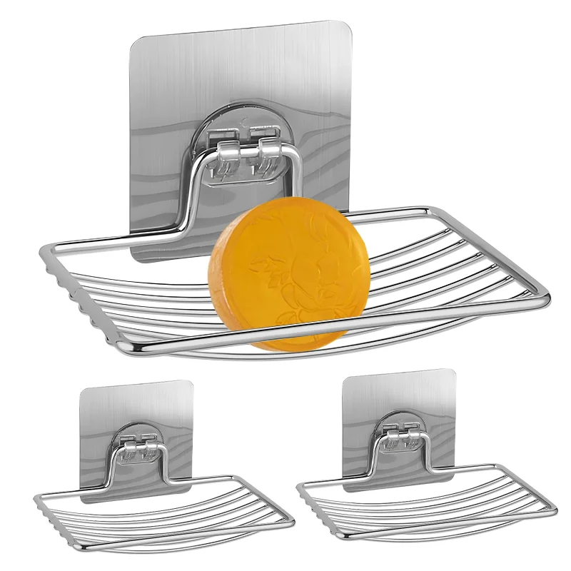 

Punch-free Stainless Steel Soap Rack Nail-free Bathroom Single Layer Drain Wall Hanging Sucker Soap Box Light Luxury Shelf