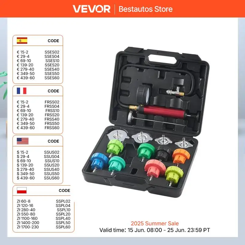 Universal Radiator Pressure Tester Kit with Manual Pump