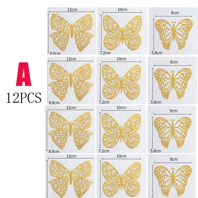 Set of 12 Stylish 3D Hollow Butterfly Wall Stickers