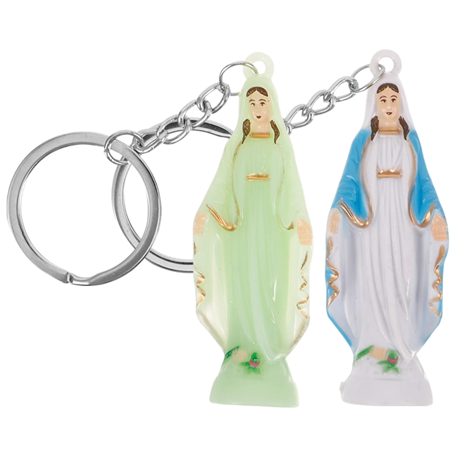 

2 Pcs European and American Our Lady Keychain Travel The Gift Stainless Steel Ornament