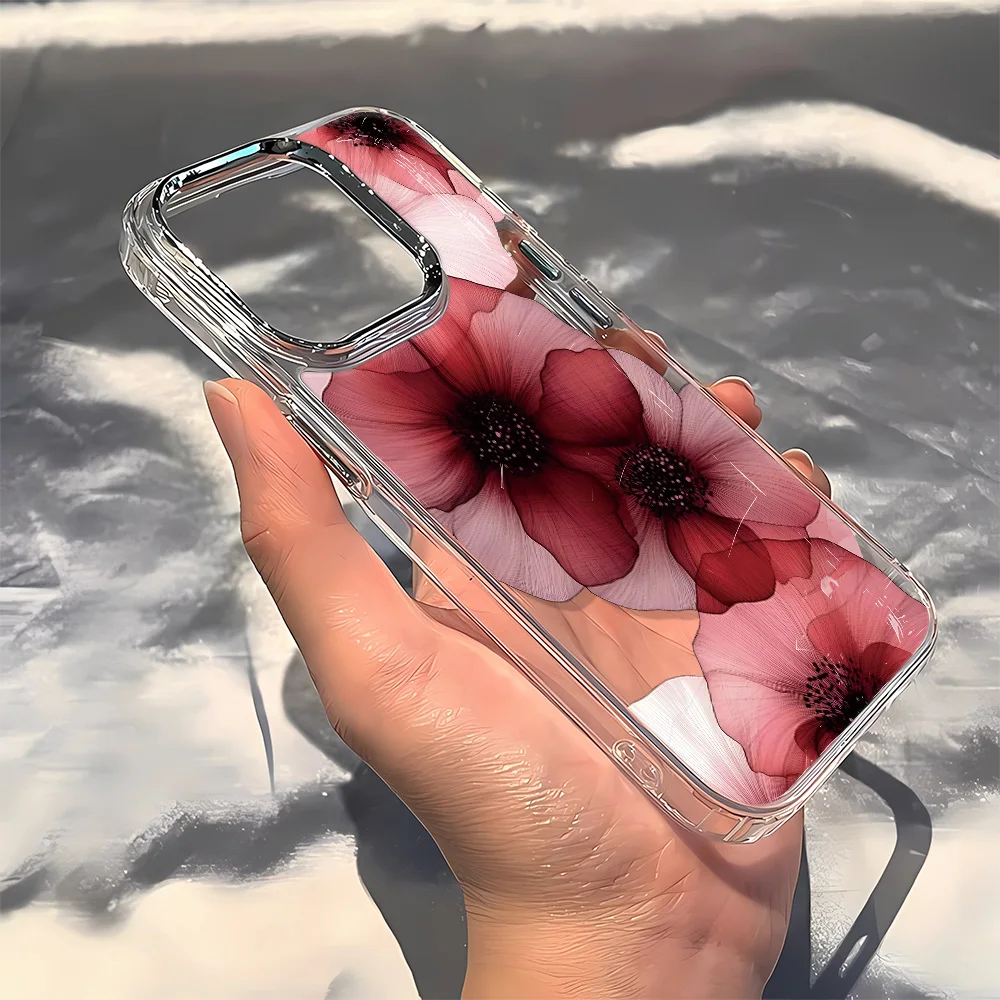 Elegant Red Floral Transparent Silicone Phone Case - Luxury Soft TPU Back Cover