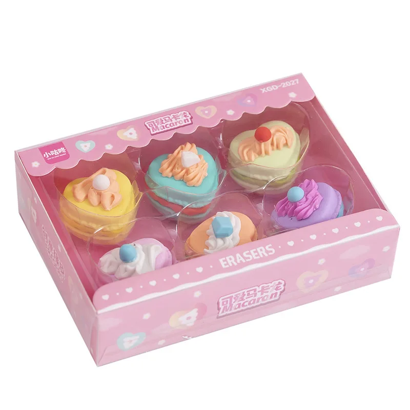 Pencil Eraser 1 Set Cartoon Cute Macaron Dessert Rubber Mini Eraser Set Stationery