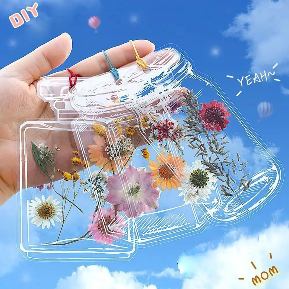 20 Pcs Transparent Dried Flower Bookmarks Glassware Shape Herbarium Bookmarks Flower Page Clips Reading Mark Stickers
