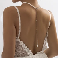 Collier ras du cou Vintage élégant en perles simulées pour femmes, longue chaîne avec pompon, pendentif, bijoux de mariage, chaîne de poitrine pour Bikini 1
