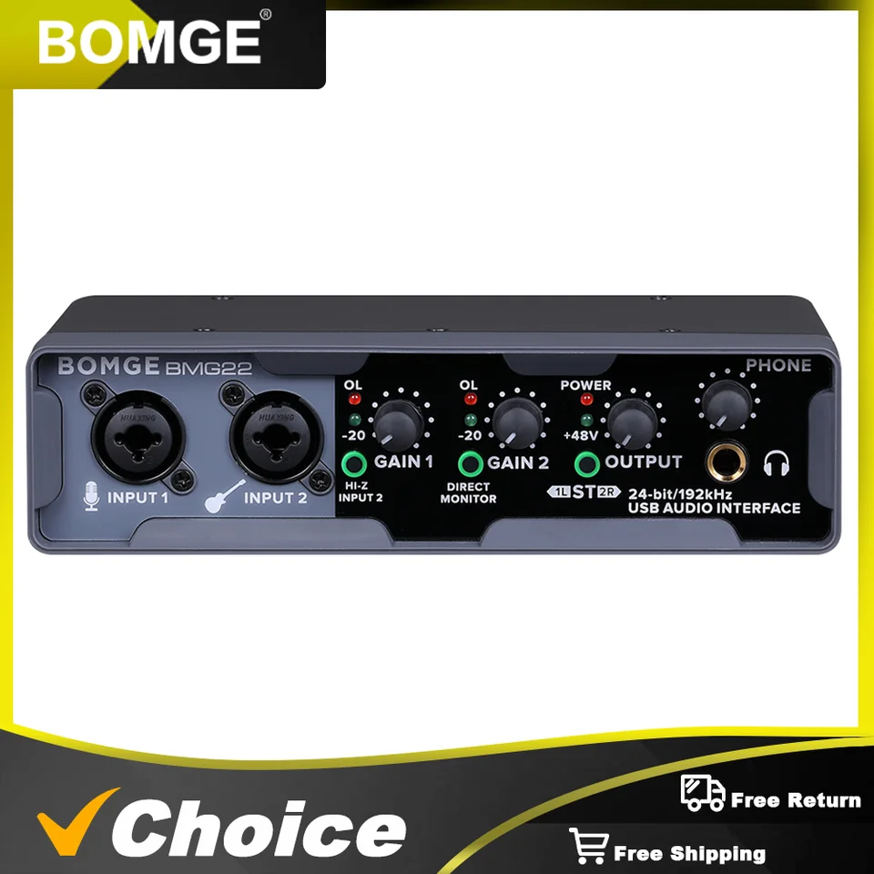 BOMGE USB オーディオ インターフェイス 24 ビット/192 kHz BOMGE USB Audio Interface(24 bit/192 kHz) with XLR,phantom