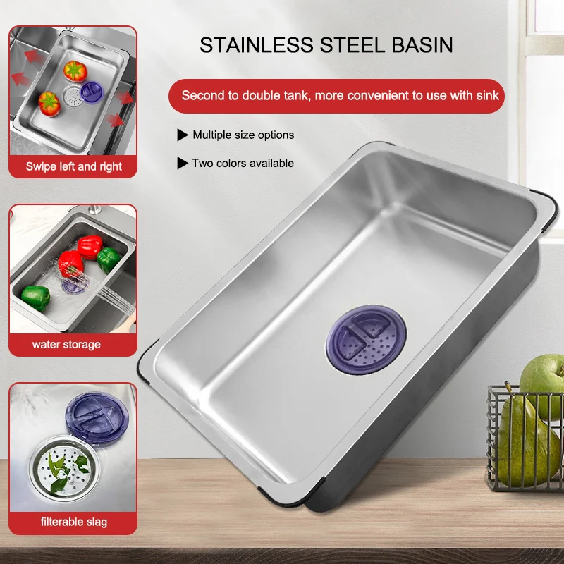 Metal Multi-purpose Dish Tub for Sink Stainless Steel basin within basin Washing-up Bowl Wash Bucket Basket for Kitchen