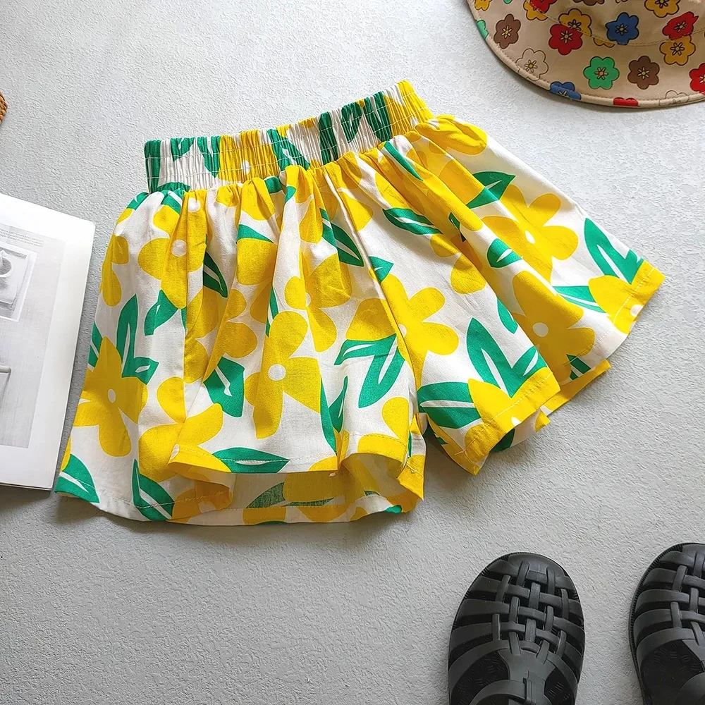 Summer Sweet Korean Edition Girls' Flower Shorts Versatile Children's Casual Loose Pants Skirt Girls' Wide Legged Pants