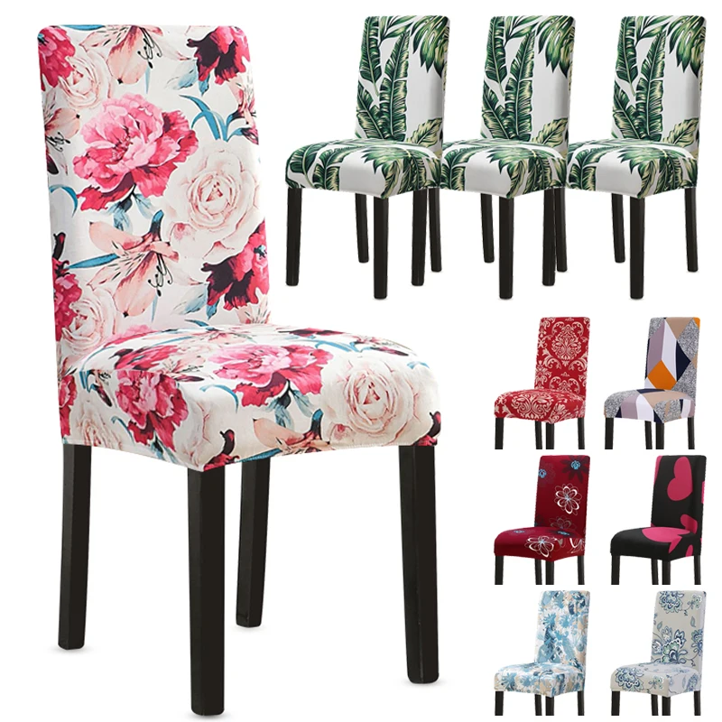 

Printing Dining Room Chair Cover Removable Anti-dirty Stretch Polyester Chair Protector for Hotel Party Dining Room Home Decor