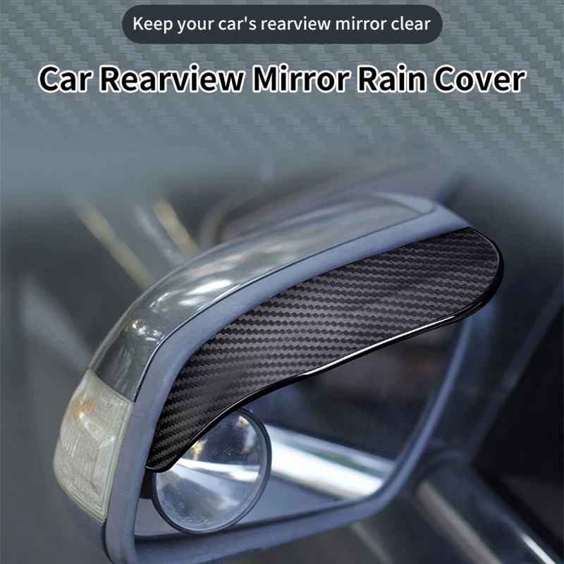 2pcs Car Side Rear View Mirror Rain Eyebrow Visor Carbon Fiber Look Sun