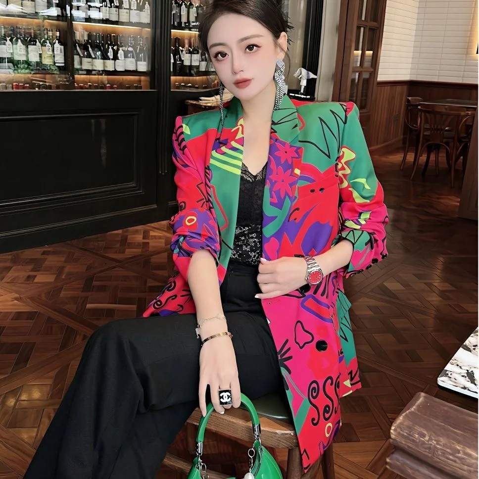 

Printed Suit Coat Women's Spring 2023 New High Grade Relaxed Casual Fashion Street Jacket Korean Ladies Blazer Business Chic