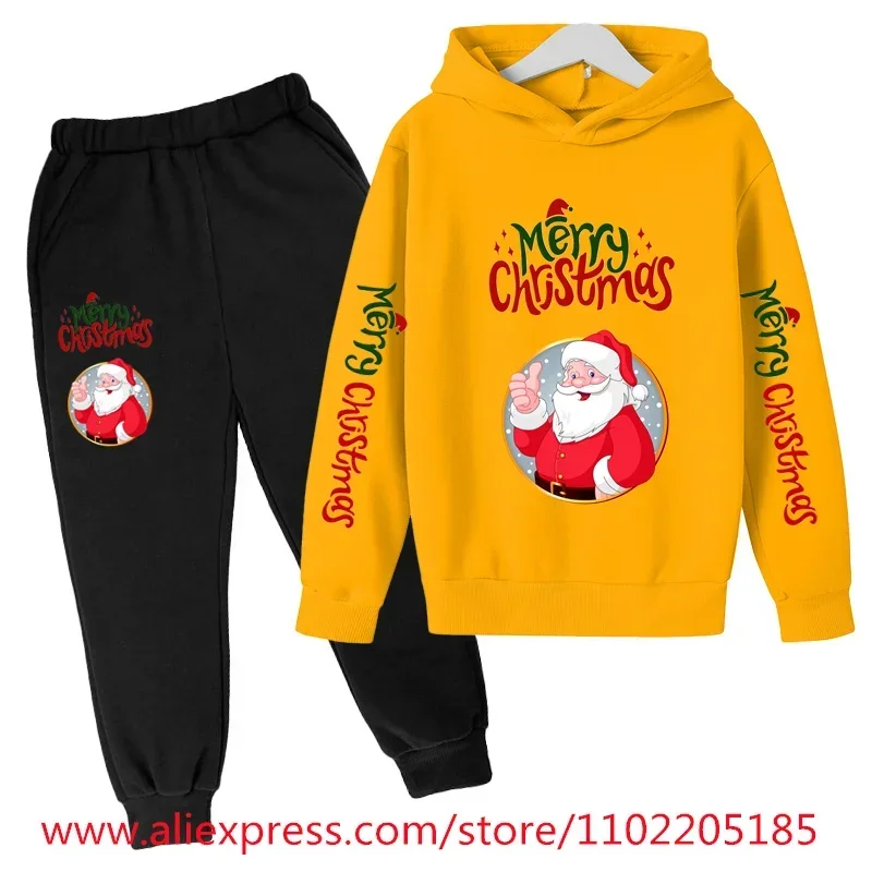 thumbnail image 1 of Conjunto de sudadera con capucha navideña, ropa para niños, chándal con capucha para niñas, sudadera de Papá Noel para niños, 2 piezas, ropa para niños de Stranger Things, 1 of 4