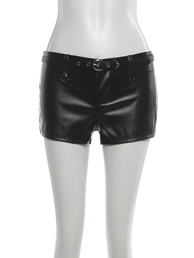 Nibber Faux Leather Coquette 2 Piece Set Women Sexy Wild Sleeveless Patchwork Vest+High Waist Shorts Street Slimple Clubwear