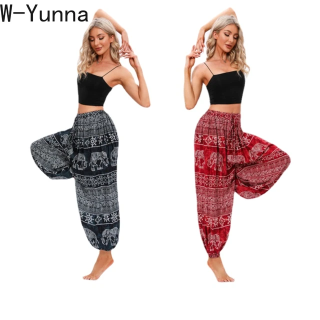 Dropship Women's Yoga Pants Rayon Print Smocked Waist Boho Harem