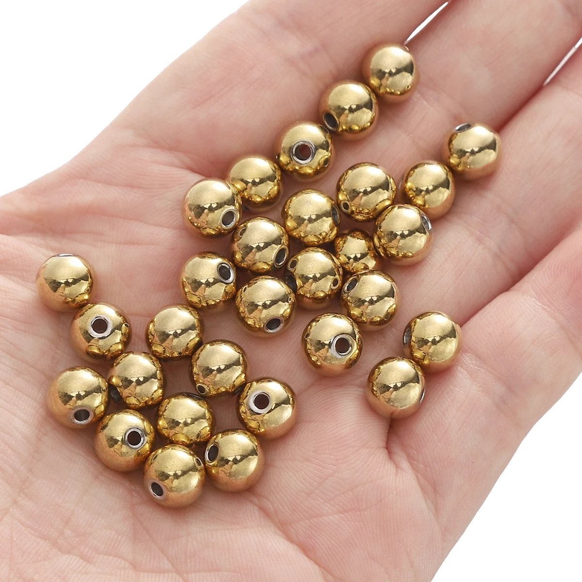 2-8mm Stainless Steel Beads for Jewelry Making Loose Spacer Beads Ball Hole 1-1.5mm for Bracelets Jewelry Components DIY Golden