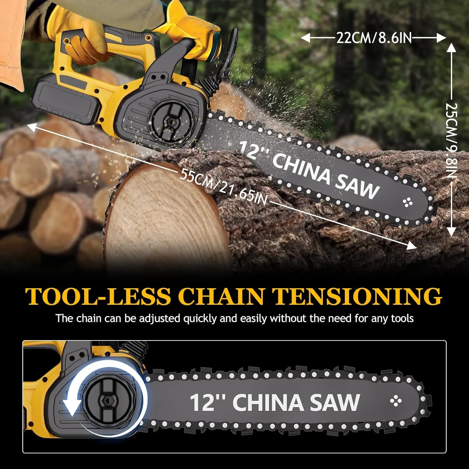 12" Cordless Chainsaw Handheld Garden Electric Chain Saw for Tree Branch Wood Cutting for DeWalt 20v Battery 3